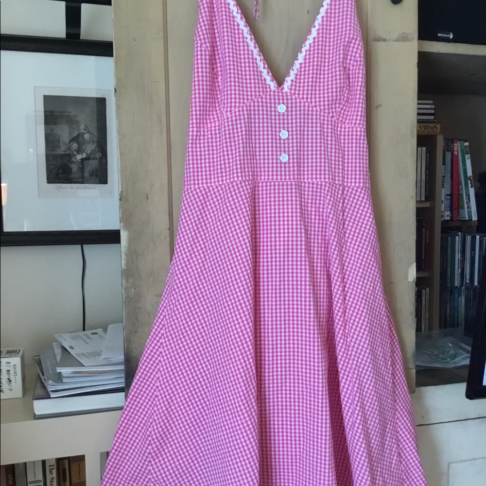 Rock Steady pink & white gingham Halter Sun dress